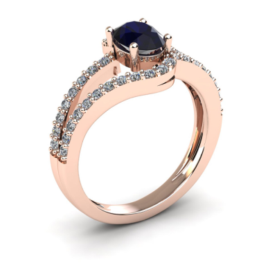 1 1/2 Carat Oval Shape Sapphire and Fancy Diamond Ring In 14 Karat Rose Gold