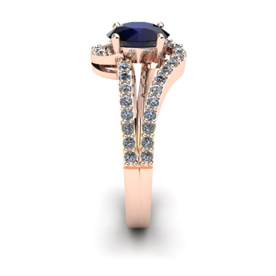 1 1/2 Carat Oval Shape Sapphire and Fancy Diamond Ring In 14 Karat Rose Gold