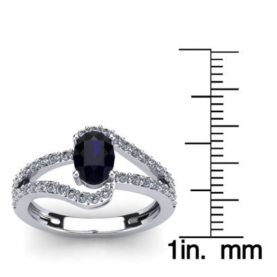 1 1/2 Carat Oval Shape Sapphire and Fancy Diamond Ring In 14 Karat White Gold