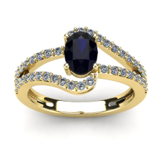 1 1/2 Carat Oval Shape Sapphire and Fancy Diamond Ring In 14 Karat Yellow Gold