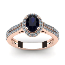 1 1/2 Carat Oval Shape Sapphire and Halo Diamond Ring In 14 Karat Rose Gold