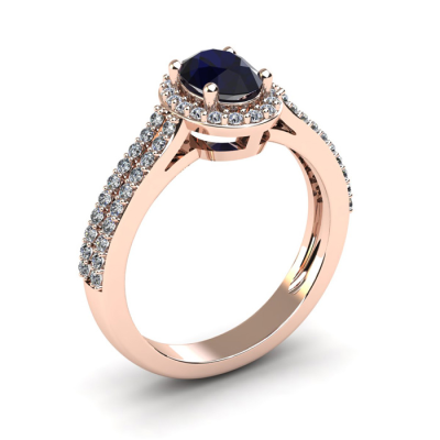 1 1/2 Carat Oval Shape Sapphire and Halo Diamond Ring In 14 Karat Rose Gold