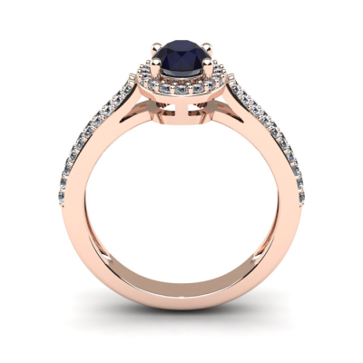 1 1/2 Carat Oval Shape Sapphire and Halo Diamond Ring In 14 Karat Rose Gold