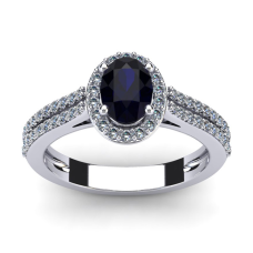 1 1/2 Carat Oval Shape Sapphire and Halo Diamond Ring In 14 Karat White Gold