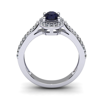 1 1/2 Carat Oval Shape Sapphire and Halo Diamond Ring In 14 Karat White Gold
