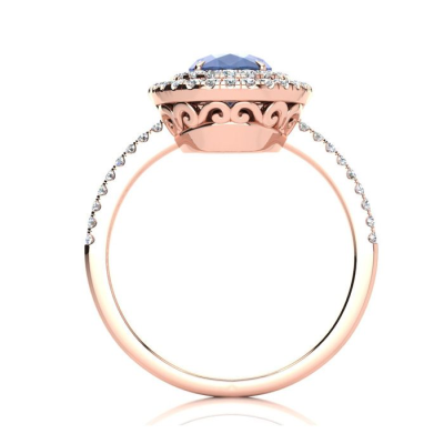 1 1/2 Carat Oval Shape Tanzanite and Double Halo Diamond Ring In 14 Karat Rose Gold