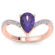 1 1/2 Carat Pear Shape Amethyst and Diamond Ring In 14K Rose Gold