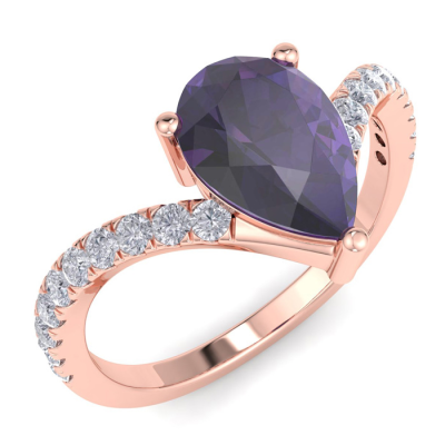 1 1/2 Carat Pear Shape Amethyst and Diamond Ring In 14K Rose Gold