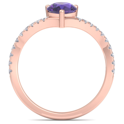 1 1/2 Carat Pear Shape Amethyst and Diamond Ring In 14K Rose Gold