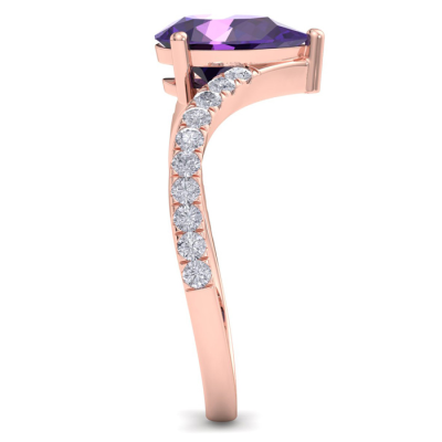 1 1/2 Carat Pear Shape Amethyst and Diamond Ring In 14K Rose Gold