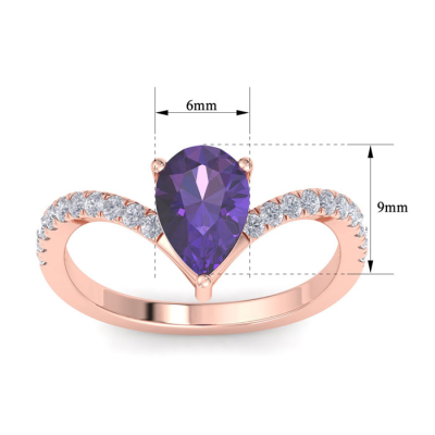 1 1/2 Carat Pear Shape Amethyst and Diamond Ring In 14K Rose Gold