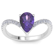 1 1/2 Carat Pear Shape Amethyst and Diamond Ring In 14K White Gold