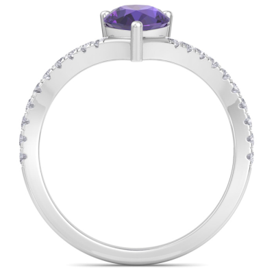 1 1/2 Carat Pear Shape Amethyst and Diamond Ring In 14K White Gold