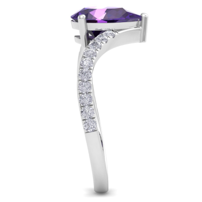 1 1/2 Carat Pear Shape Amethyst and Diamond Ring In 14K White Gold