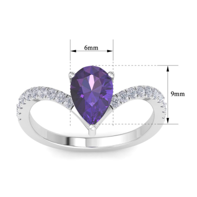 1 1/2 Carat Pear Shape Amethyst and Diamond Ring In 14K White Gold