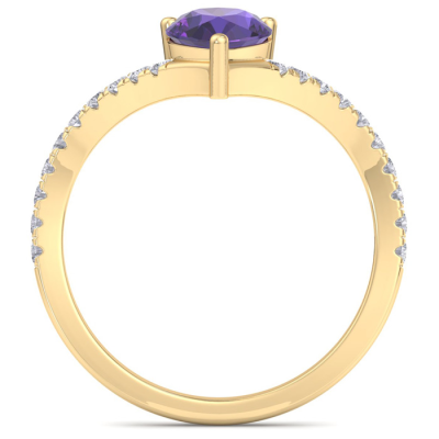 1 1/2 Carat Pear Shape Amethyst and Diamond Ring In 14K Yellow Gold