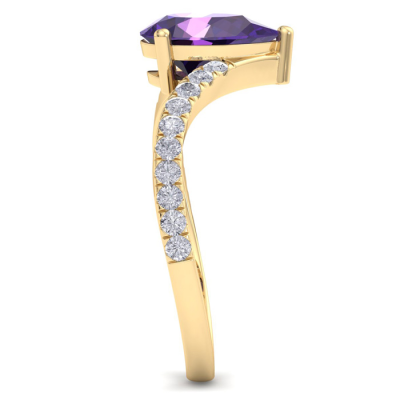 1 1/2 Carat Pear Shape Amethyst and Diamond Ring In 14K Yellow Gold