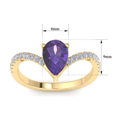 1 1/2 Carat Pear Shape Amethyst and Diamond Ring In 14K Yellow Gold