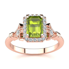 1 1/2 Carat Peridot and Halo Diamond Vintage Ring In 14 Karat Rose Gold