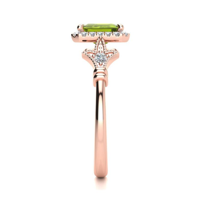 1 1/2 Carat Peridot and Halo Diamond Vintage Ring In 14 Karat Rose Gold