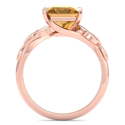 1 1/2 Carat Princess Shape Citrine Ornate Ring In 14K Rose Gold