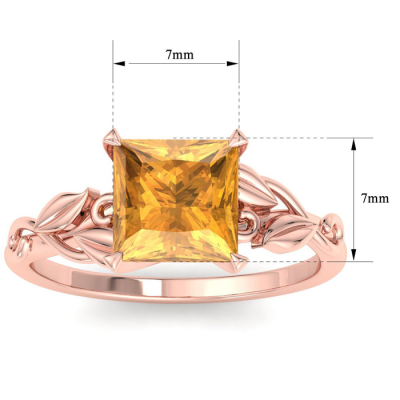 1 1/2 Carat Princess Shape Citrine Ornate Ring In 14K Rose Gold