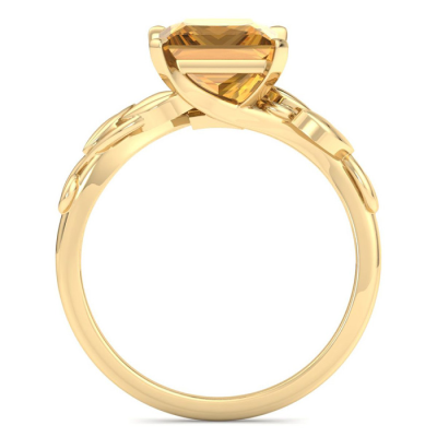 1 1/2 Carat Princess Shape Citrine Ornate Ring In 14K Yellow Gold