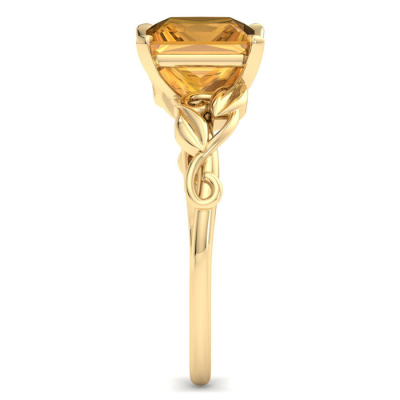 1 1/2 Carat Princess Shape Citrine Ornate Ring In 14K Yellow Gold