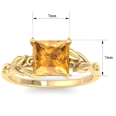 1 1/2 Carat Princess Shape Citrine Ornate Ring In 14K Yellow Gold