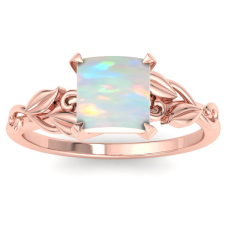 1 1/2 Carat Princess Shape Opal Ornate Ring In 14K Rose Gold