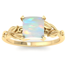1 1/2 Carat Princess Shape Opal Ornate Ring In 14K Yellow Gold
