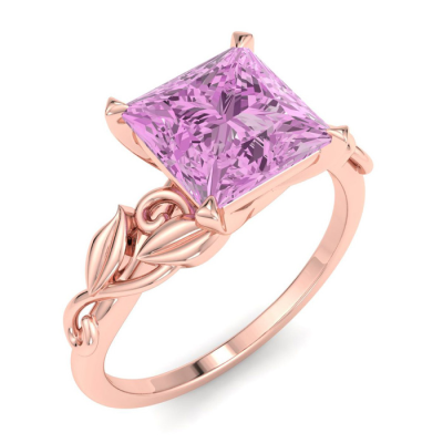 1 1/2 Carat Princess Shape Pink Topaz Ornate Ring In 14K Rose Gold