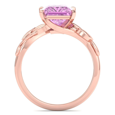 1 1/2 Carat Princess Shape Pink Topaz Ornate Ring In 14K Rose Gold