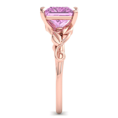 1 1/2 Carat Princess Shape Pink Topaz Ornate Ring In 14K Rose Gold