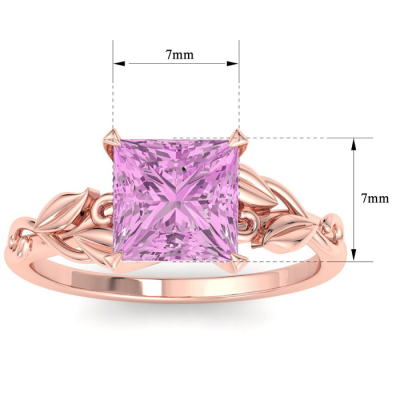 1 1/2 Carat Princess Shape Pink Topaz Ornate Ring In 14K Rose Gold