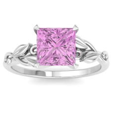 1 1/2 Carat Princess Shape Pink Topaz Ornate Ring In 14K White Gold