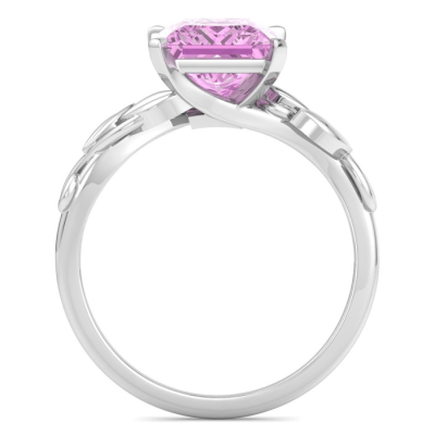 1 1/2 Carat Princess Shape Pink Topaz Ornate Ring In 14K White Gold