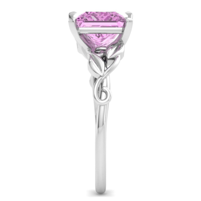 1 1/2 Carat Princess Shape Pink Topaz Ornate Ring In 14K White Gold