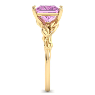 1 1/2 Carat Princess Shape Pink Topaz Ornate Ring In 14K Yellow Gold