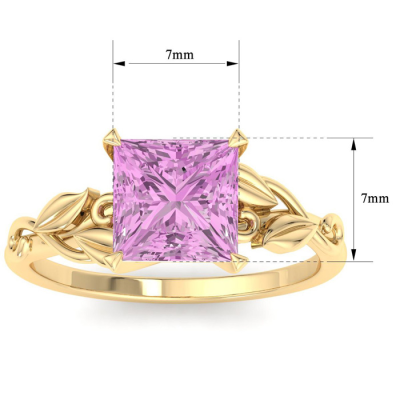1 1/2 Carat Princess Shape Pink Topaz Ornate Ring In 14K Yellow Gold