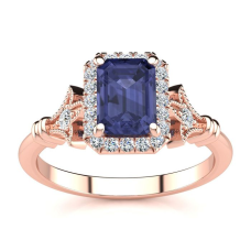 1 1/2 Carat Tanzanite and Halo Diamond Vintage Ring In 14 Karat Rose Gold