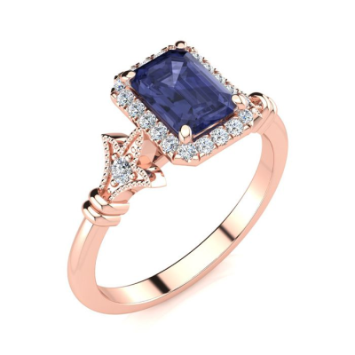 1 1/2 Carat Tanzanite and Halo Diamond Vintage Ring In 14 Karat Rose Gold