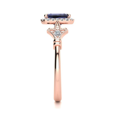 1 1/2 Carat Tanzanite and Halo Diamond Vintage Ring In 14 Karat Rose Gold