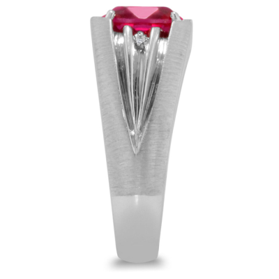 1 1/2ct Oval Created Ruby and Diamond Men's Ring Crafted In Solid 14K White Gold