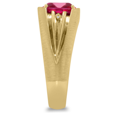 1 1/2ct Oval Created Ruby and Diamond Men's Ring Crafted In Solid 14K Yellow Gold
