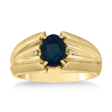 1 1/2ct Oval Created Sapphire and Diamond Men's Ring Crafted In Solid 14K Yellow Gold