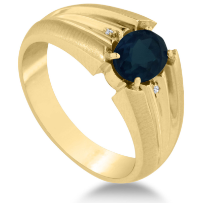 1 1/2ct Oval Created Sapphire and Diamond Men's Ring Crafted In Solid 14K Yellow Gold
