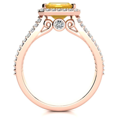 1 1/3 Carat Antique Citrine and Halo Diamond Ring In 14 Karat Rose Gold