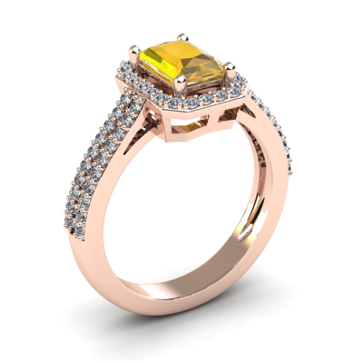 1 1/3 Carat Citrine and Halo Diamond Ring In 14 Karat Rose Gold