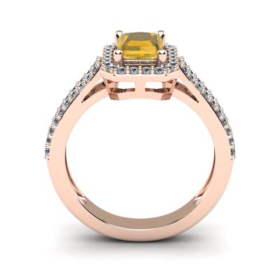 1 1/3 Carat Citrine and Halo Diamond Ring In 14 Karat Rose Gold
